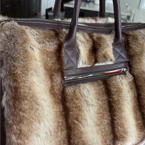 Faux Fur and Brown Leather Bag Set - Picture 3 of 13